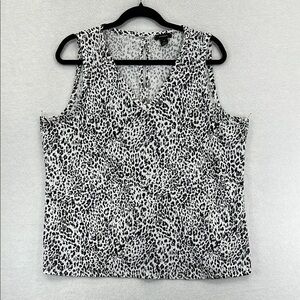 Halogen Women’s Top Sz XL Black/White Sleeveless V-Neck Poly/Spandex Knit EUC